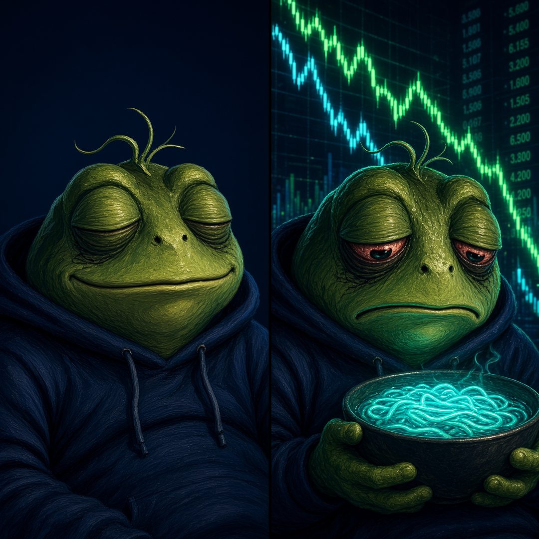 Split meme template, frog asleep on the left and trading on the right.