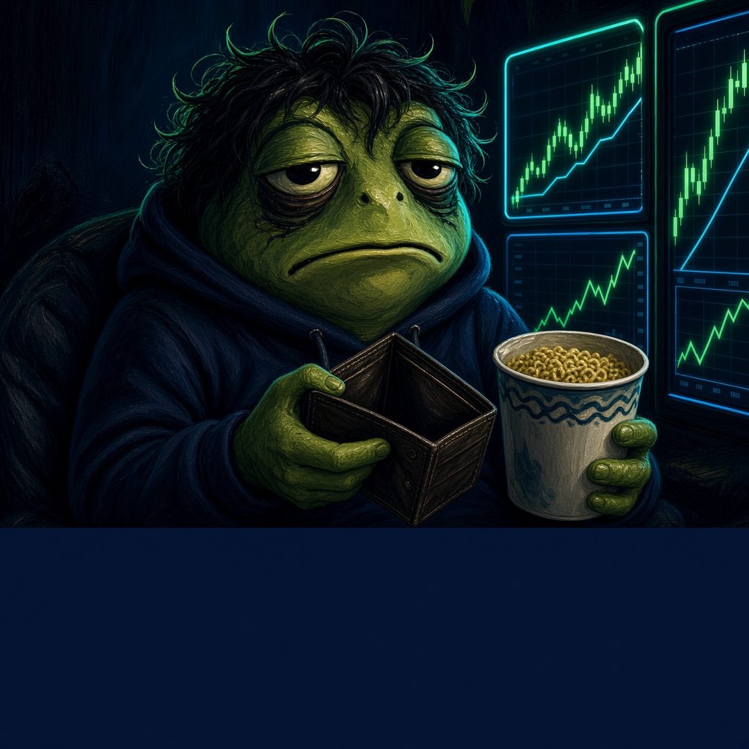 Meme template of the frog holding noodles and an empty wallet.