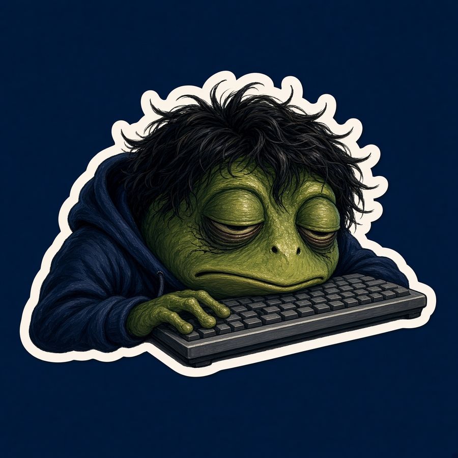 Sticker of the frog asleep on a keyboard.